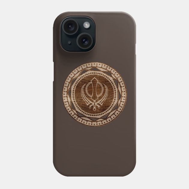 Khanda symbol on wooden texture Phone Case by Nartissima