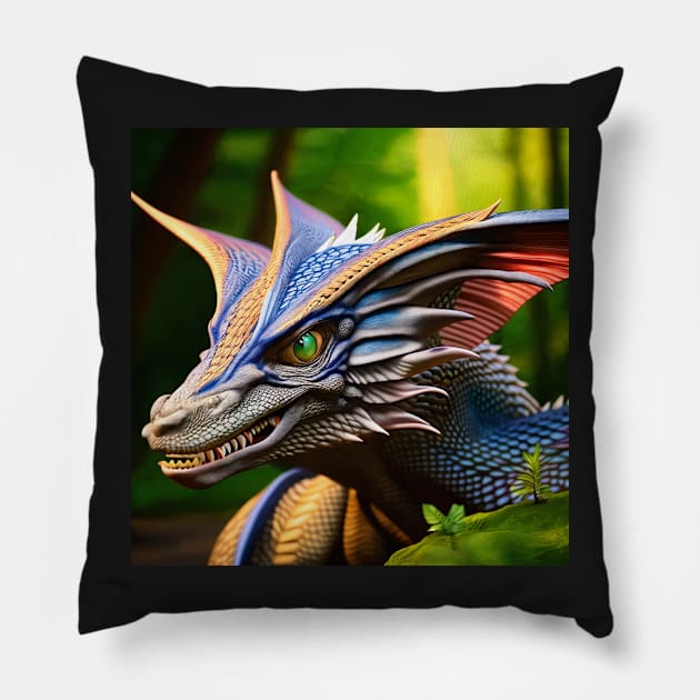 Scaled White Colorful Dragon in the Jungle Pillow by dragynrain