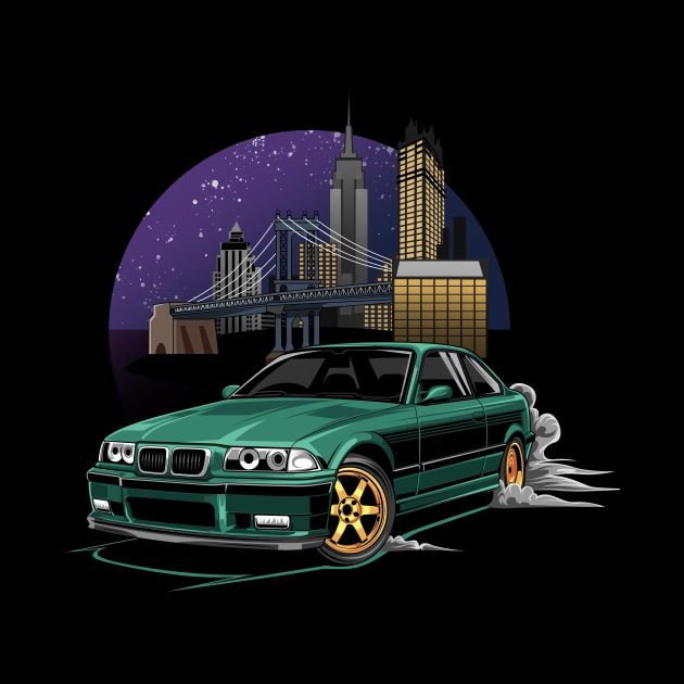 M3 E36 Illustration New York City Night Skyline by yourcar.art