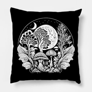 Cottagecore Moon, Mushrooms, Plants and Trees Pillow