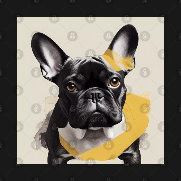 Risograph Style Black Yellow French Bulldog by CandyApparel