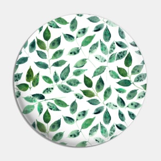 Silence in the forest - watercolor green leaves, foliage Pin