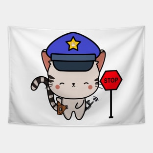 Funny Tabby Cat Policeman Tapestry