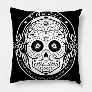 Calaca Surfing Skull T-Shirt White Pillow