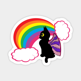 Black kitty with rainbow Magnet