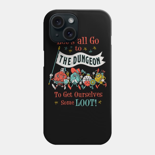 Let's Go To The Dungeon - Vintage Cartoon Fantasy RPG Dice Phone Case by Nemons