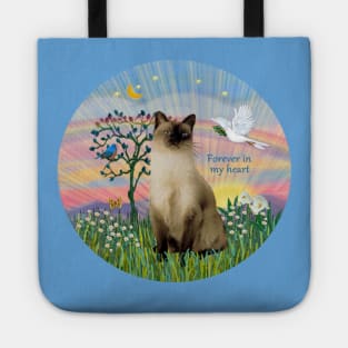 "Rainbow Dove" design with a Siamese Cat (Chocolate Point) Tote