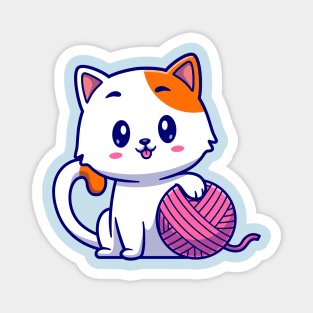 Cute Cat Playing Yarn Ball Cartoon Magnet