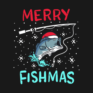 Merry Christmas Fishmas Funny Fishing Fish Gift Present T-Shirt