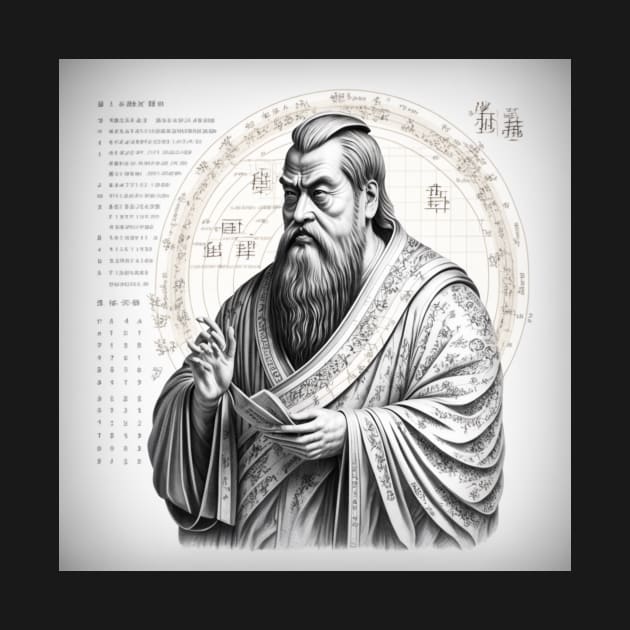 Confucius Portrait in Fibonacci Style Spiral Infographic Hand Drawn by RAGANADesign