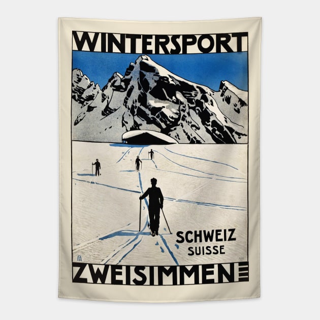 Swiss Skiing Poster Tapestry by UndiscoveredWonders