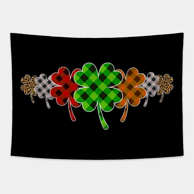 Buffalo Plaid Shamrock St Patricks Day Leopard Shamrock Tapestry by 2blackcherries