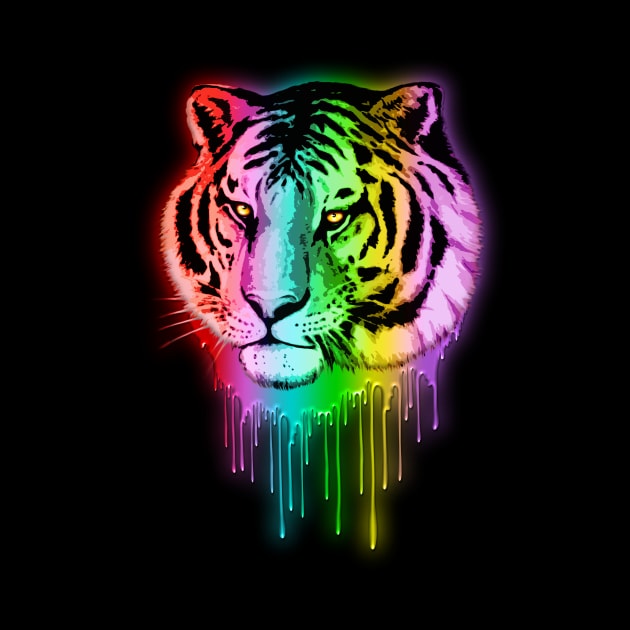 Tiger Neon Dripping Rainbow Colors by BluedarkArt