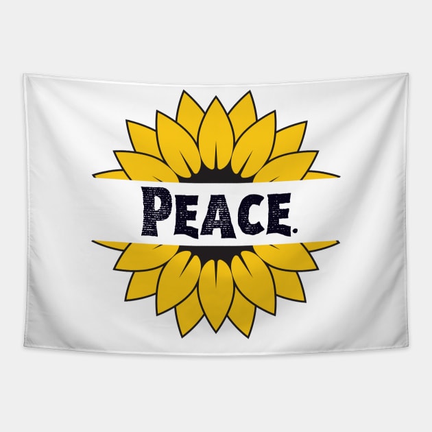 Peace Love Sunflower Typography in Nature Tapestry by Mochabonk