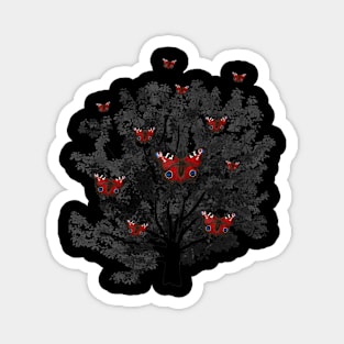 Peacock Butterflies in Silhouette Tree Magnet