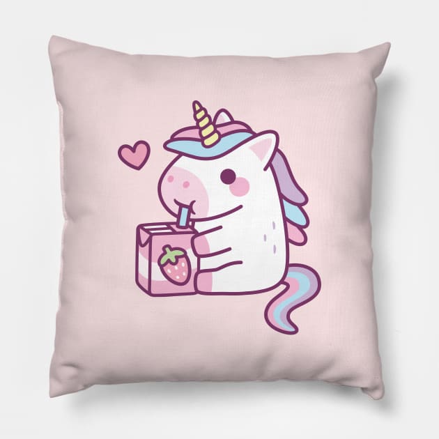 Cute Little Unicorn Loves Strawberry Milk Pillow by rustydoodle