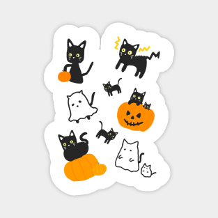 Halloween Black Cat and Pumpkin Ghost Kawaii Cute Anime Manga Logo Art Magnet