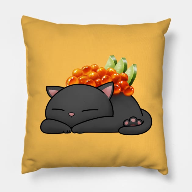 Chubby Cat Ikura Sushi (cat only) Pillow by Takeda_Art