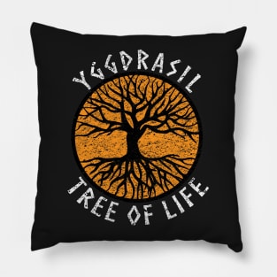 Tree of Life Yggdrasil Orange Valhalla Vikings Grunge Distressed Pillow