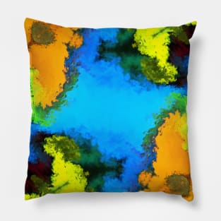 Psychedelic Hippie Square Blue Yellow and Green Pillow