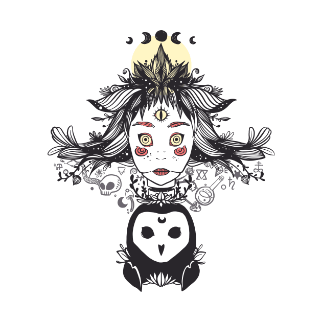 Witch, Owl, Moon Phases, And Alchemy Symbols by cellsdividing