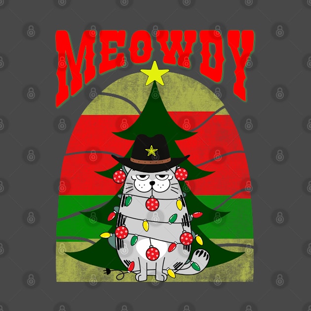 Meowdy, Festive cat with Christmas lights and ornaments by Blended Designs