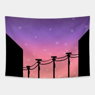 Cloudy skies, power lines, and fireflies Tapestry