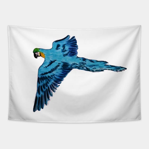 Flying Blue Parrot Tapestry by julyperson