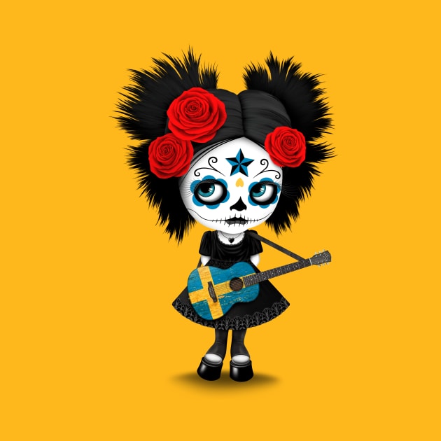 Sugar Skull Girl Playing Swedish Flag Guitar by jeffbartels