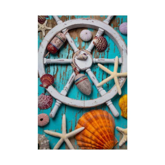 White Ships Wheel And Seashells by photogarry