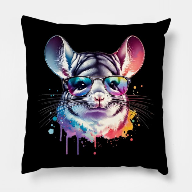 Watercolor Chinchilla Wearing Sunglasses. Pillow by The Jumping Cart