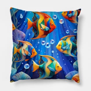 Colorful Tropical Fish With Jewel Like Bubbles Pillow