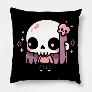 Cute Halloween Skull Girl in a Kawaii Costume | Cute Halloween Design for Girls Pillow