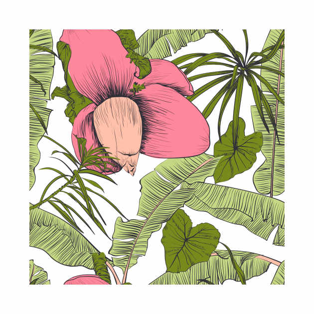 Seamless tropical pattern with banana palms by Olga Berlet