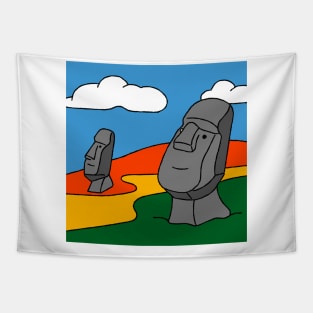 Easter Island Moai Statue Pop Art Illustration Tapestry