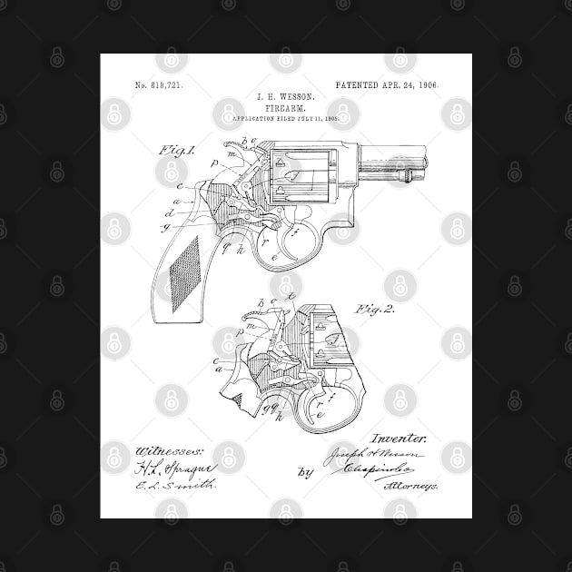 Hand Gun Revolver Patent - Gun Loving Self Defense Art - White by patentpress