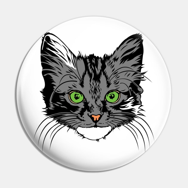 Green Eyed Grey Kitten Pin by Miozoto_Design