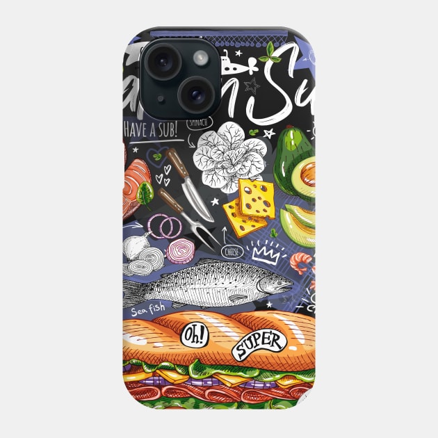 Big yummy seafood sandwich, salmon, avocado, lemon, cheese Phone Case by Iraida Bearlala