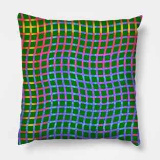 Wavy Plaid Rainbow on Green Pillow