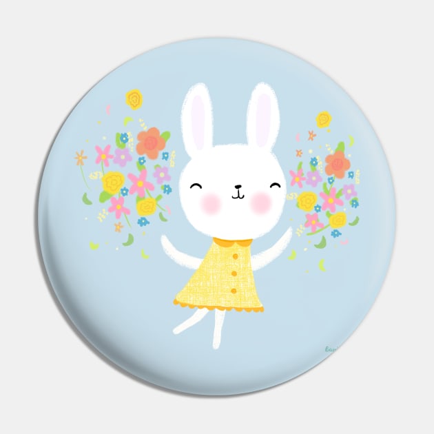 Dancing Bunny With Flowers Pin by LittleBunnySunshine