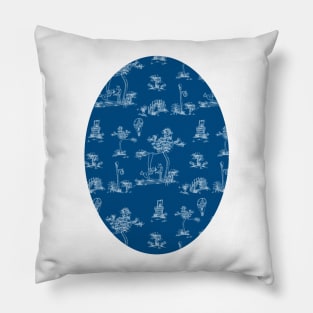 Toile Blue Unicorn Pillow