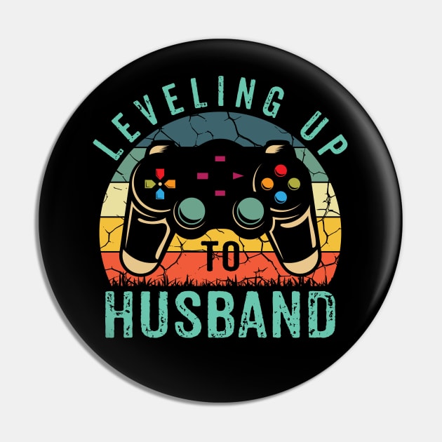 Vintage Leveling Up To Husband Funny Groom Video Game Lovers Pin by Sowrav