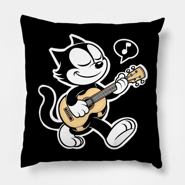 Cartoon Jazz Guitar Cat Pillow by comecuba67