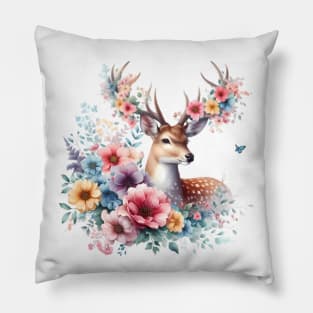 A deer decorated with beautiful colorful flowers. Pillow