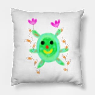 Green doodle cartoon watercolor art Pillow