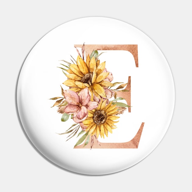 Watercolor sunflower floral  wedding monogram, E letter illustration Pin by tiana geo