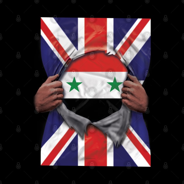 Syria Flag Great Britain Flag Ripped - Gift for Syrian From Syria by Country Flags