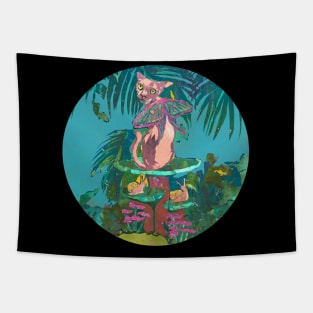 Hairless Cat Butterfly Creature in the Jungle with Snails Tapestry