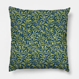 William Morris Willow Boughs Recolored Green on Blue Pillow