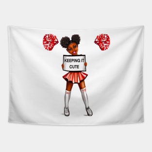 Inspirational motivational affirmation black anime girl cheerleader with Afro hair in puffs, brown eyes and dark brown skin side profile. Hair love ! Tapestry